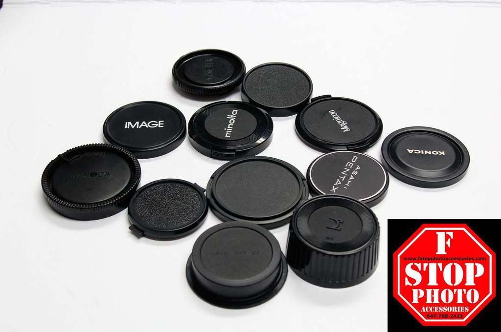 Nikon 52mm front lens cap, 62, 67mm, 72mm, 77mm, Canon 52mm front lens cap,  58mm, 67mm, 72mm, 77mm, Nikon and Canon rear lens cap, Body cover